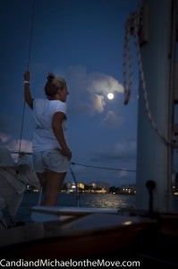 First Mate, Joanne, looking east towards to moonrise