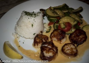 The fabulous Scallops in Lobster sauce, YUM!