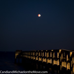 Headlights from a car behind us, perfectly illuminates the dock