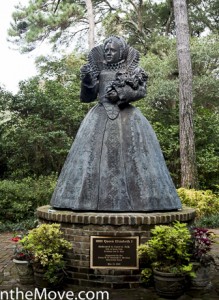 Queen Elizabeth the first, holding a rose which was the symbol of the House of Tudor