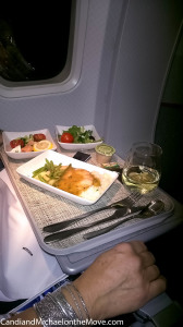 We had a great dinner in Business class, with real silver.  YUM!