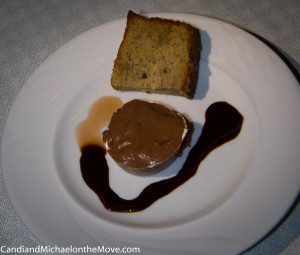 Our most recent dessert of Chocolate Mousse with fruit sauces and a sweet Pumpkin bread. Very decadent and good for you, I'm sure.