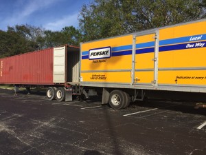 The Penske truck with a lift was the same height as the container floor, allowing us to easily walk items from the truck to the container. 