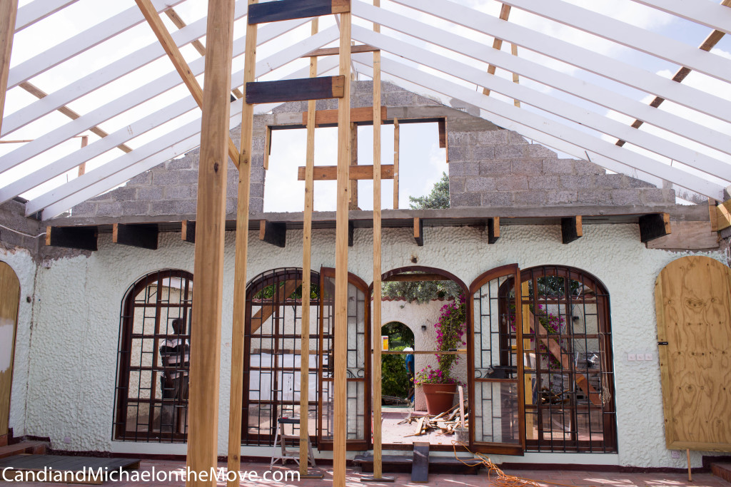 This is a view of the front wall, all blocked up. The big opening at the top will have stationary louvers to let air flow through the room. The prevailing wond comes from the other direction so no concern about rain getting in. 