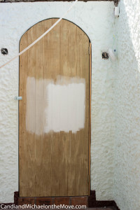 Here we are trying out different colors so we can decide what to paint the ceiling and the rafters.